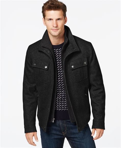 mens michael michael kors black button front coat|Michael Kors wool winter coats.